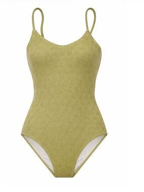 Andie swim Amalfi Textured One-Piece green yellow Swimsuit S